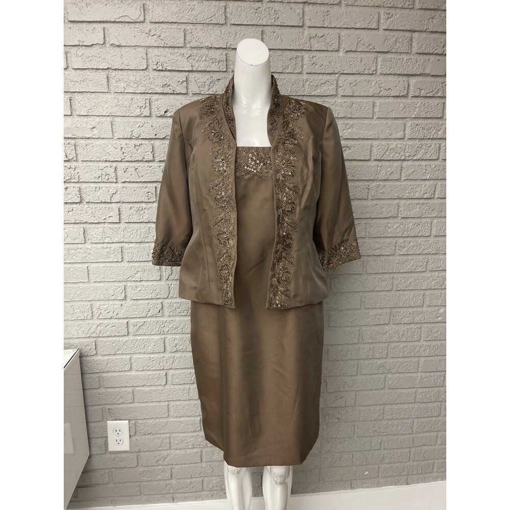 Alex Evening Women Embroidered Beaded Mother of the Bride Dress Jacket Size 8P